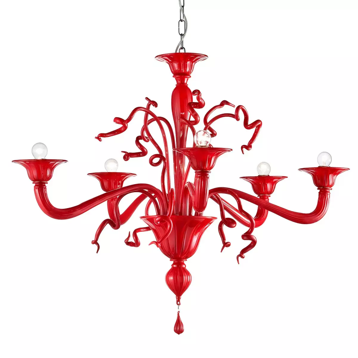 Foscari lampara de araña de Murano 6 luces - color rojo coral