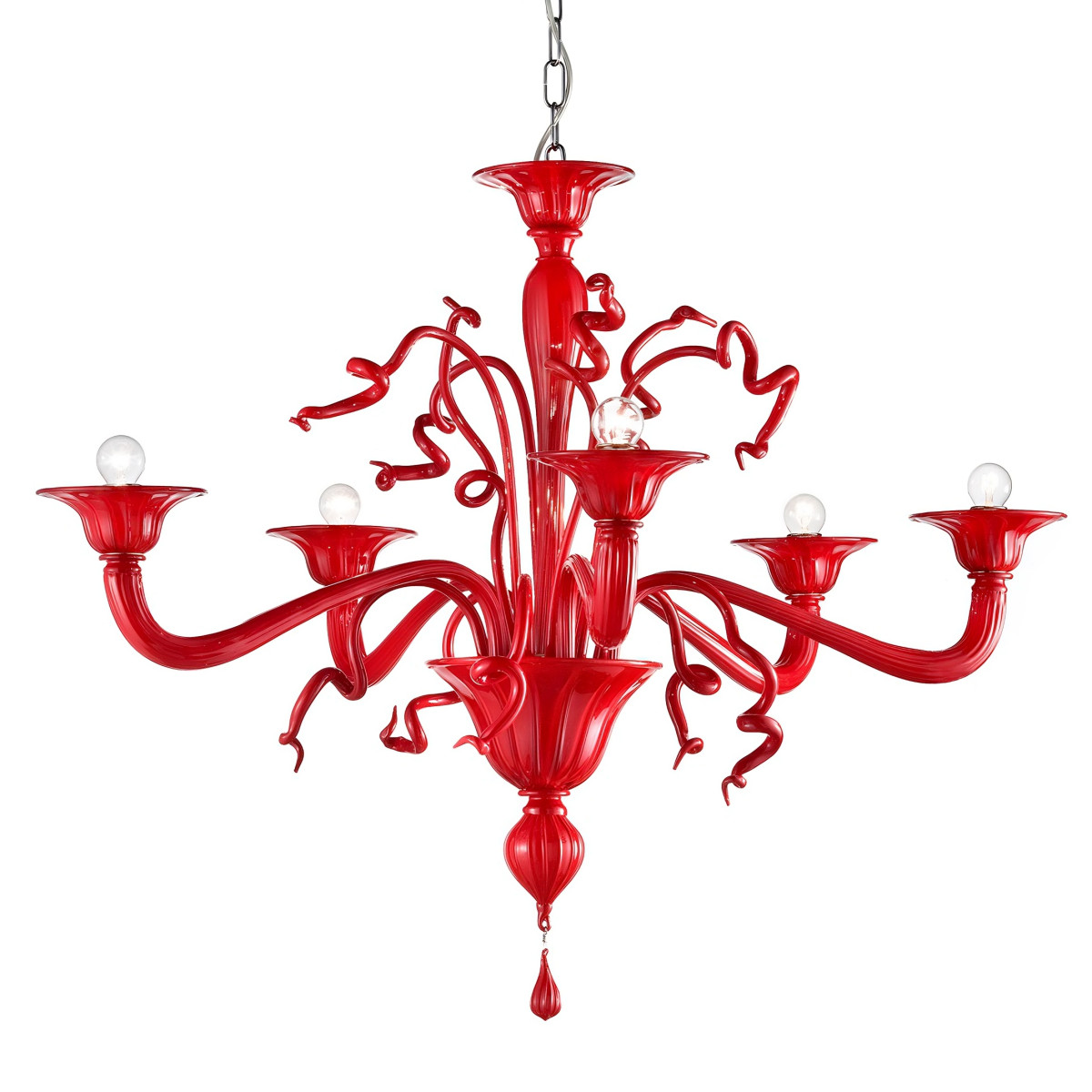 Foscari 6 lights Murano chandelier - red coral color