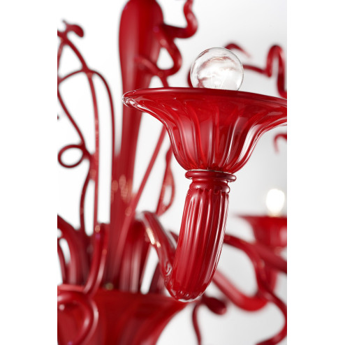 Foscari 6 lumières lustre en verre de Murano - couleur rouge coral