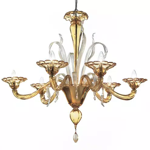 Colombina 6 lights Murano chandelier amber color