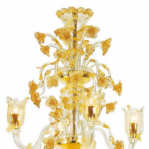 "Stevie" lustre en cristal de Murano - 12+8+4 lumière - transparent et or