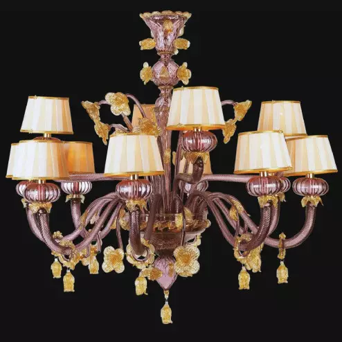 "Edgar" lampara de araña de Murano con pantallas - 8+4 luce - amatista y oro