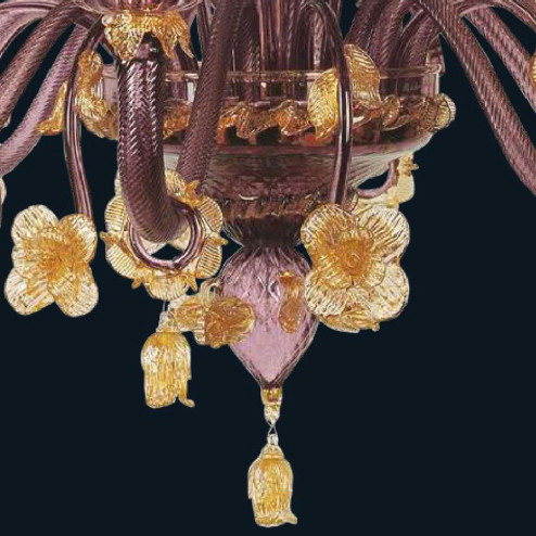 "Edgar" lustre en cristal de Murano avec abat-jour - 8+4 lumière - améthyste et or