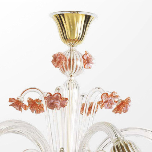"Megan" Murano glass chandelier - 5 lights - transparent and pink