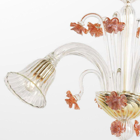 "Megan" lustre en cristal de Murano - 5 lumières - transparent et rose