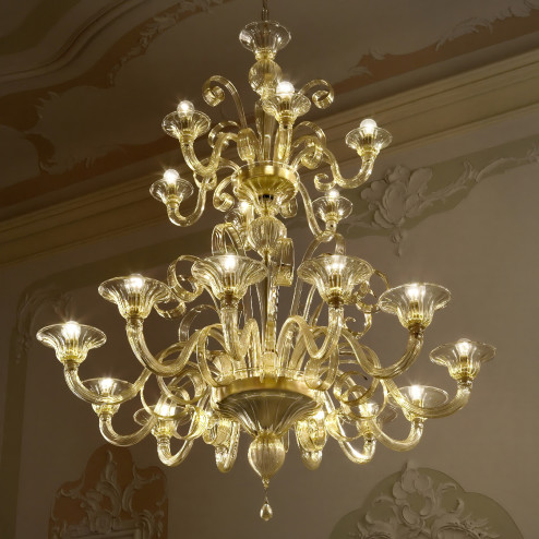 Goldoni 12+6 lights Murano chandelier - amber color