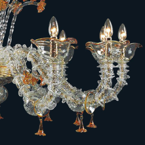 "Skylah" lustre en cristal de Murano - 12 lumières - transparent  et ambre
