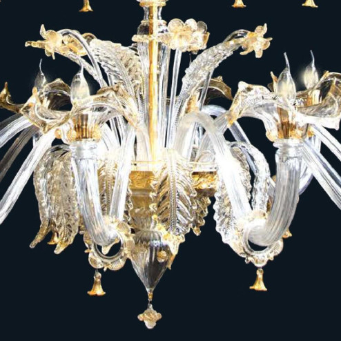 "Harvie" lustre en cristal de Murano - 12+6+3 lumières - transparent et or