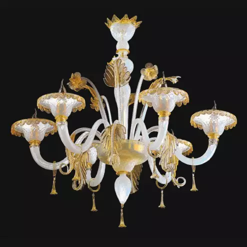 "Siyana" Murano glass chandelier - 6 lights - white and gold