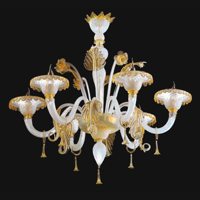 "Siyana" Murano glas Kronleuchter - 6 flammig - weiß und gold