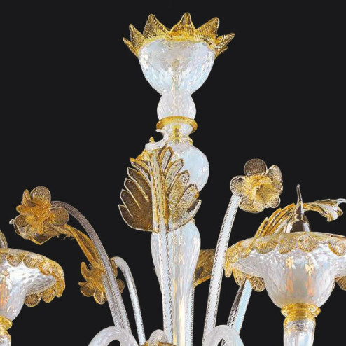 "Siyana" lustre en cristal de Murano - 6 lumières - blanc et or