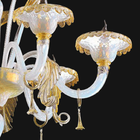 "Siyana" lustre en cristal de Murano - 6 lumières - blanc et or