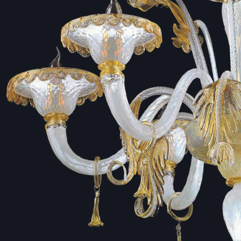 "Siyana" lampara de araña de Murano - 6 luces - blanco y oro