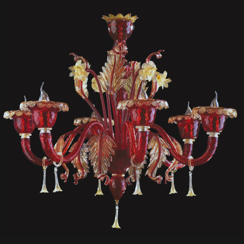 "Siyana" Murano glas Kronleuchter - 6 flammig - rot und gold