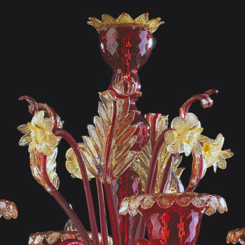"Siyana" lustre en cristal de Murano - 6 lumières - rouge et or