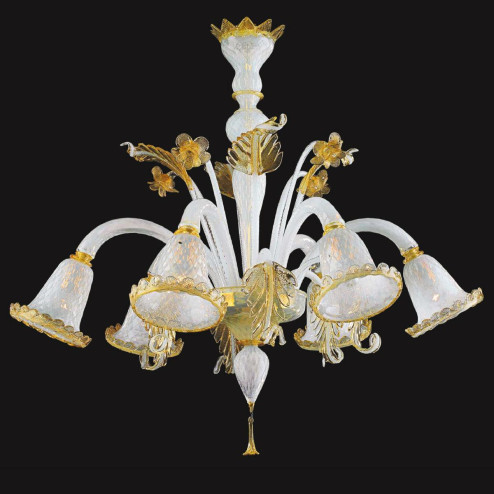 "Lexi" Murano glass chandelier - 6 lights - white and gold