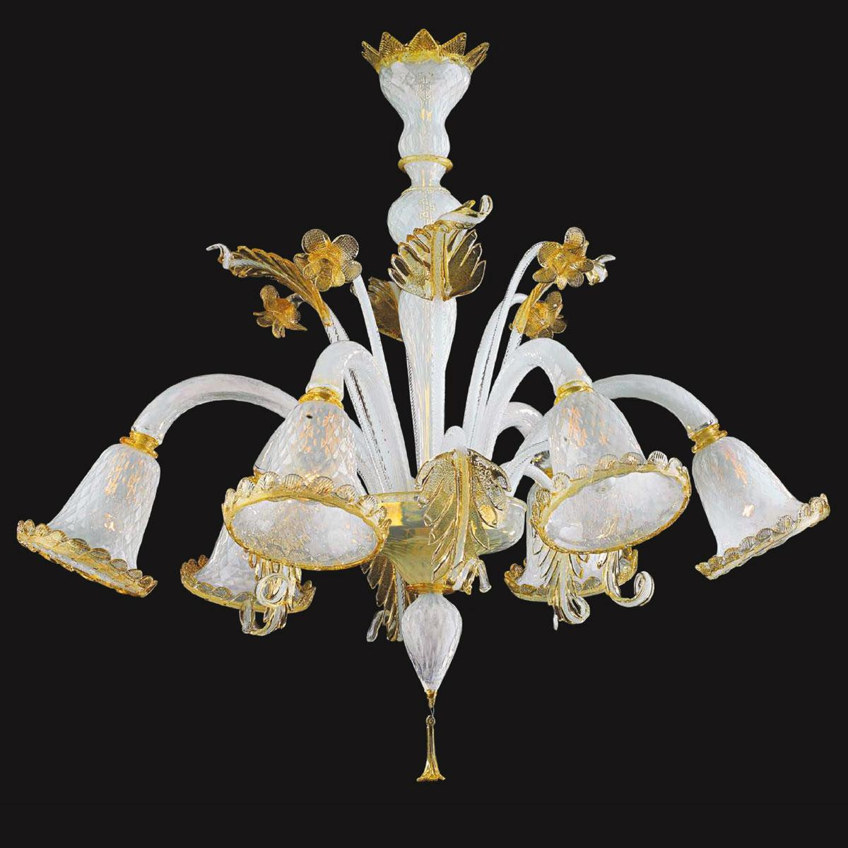 "Lexi" lustre en cristal de Murano - 6 lumières - blanc et or