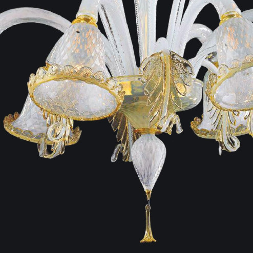 "Lexi" Murano glass chandelier - 6 lights - white and gold
