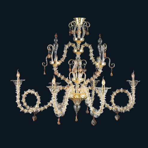 "Malachy" lustre en cristal de Murano - 6 lumières - transparent et ambre
