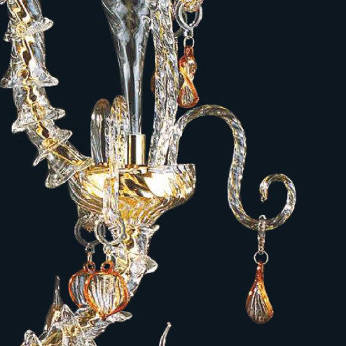 "Malachy" Murano glass chandelier - 6 lights - transparent and amber