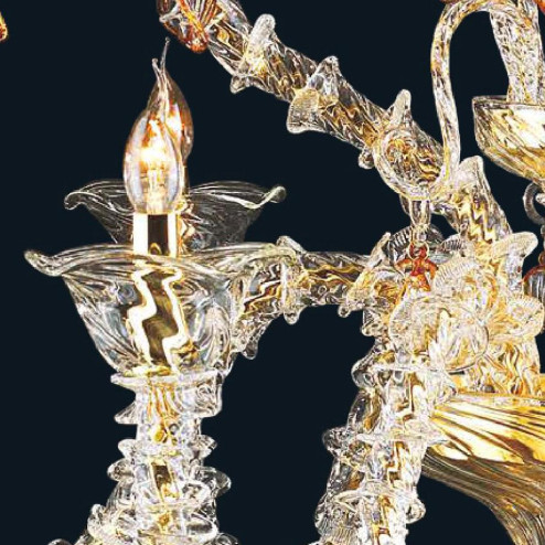"Malachy" lustre en cristal de Murano - 6 lumières - transparent et ambre