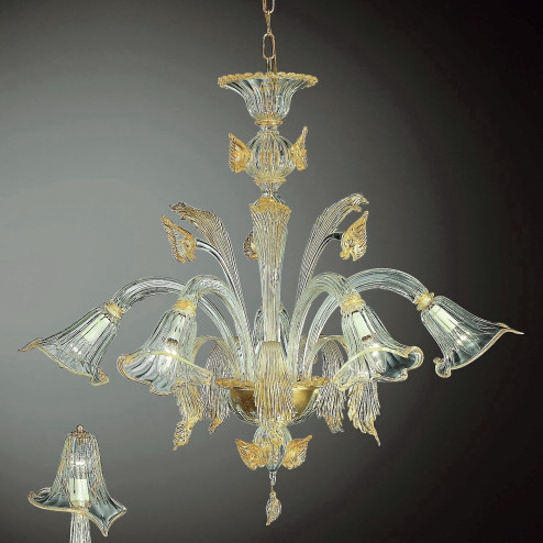 Laguna 5 lights Murano chandelier - transparent gold color