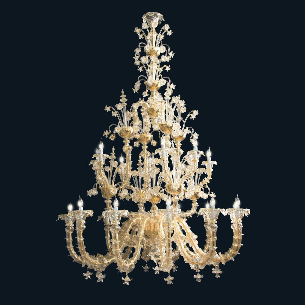 "Malachia" lustre en cristal de Murano - 12+8 lumières - or