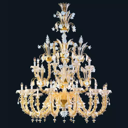 "Sierra" Murano glass chandelier - 12+8 light - gold and white
