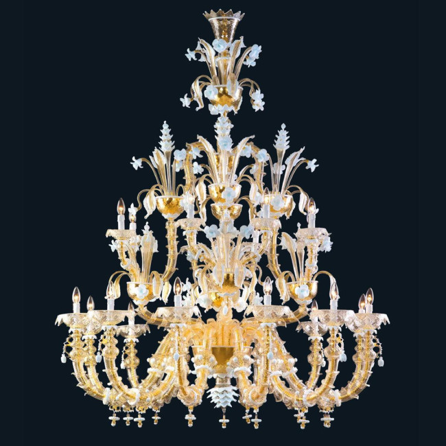 "Sierra" lustre en cristal de Murano - 12+8 lumière - or et blanc