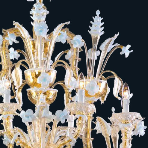 "Sierra" lustre en cristal de Murano - 12+8 lumière - or et blanc
