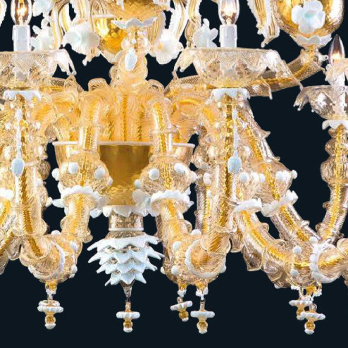 "Sierra" Murano glass chandelier - 12+8 light - gold and white