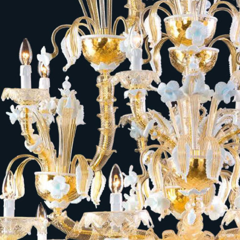"Sierra" lampara de araña de Murano - 12+8 luce - oro y blanco