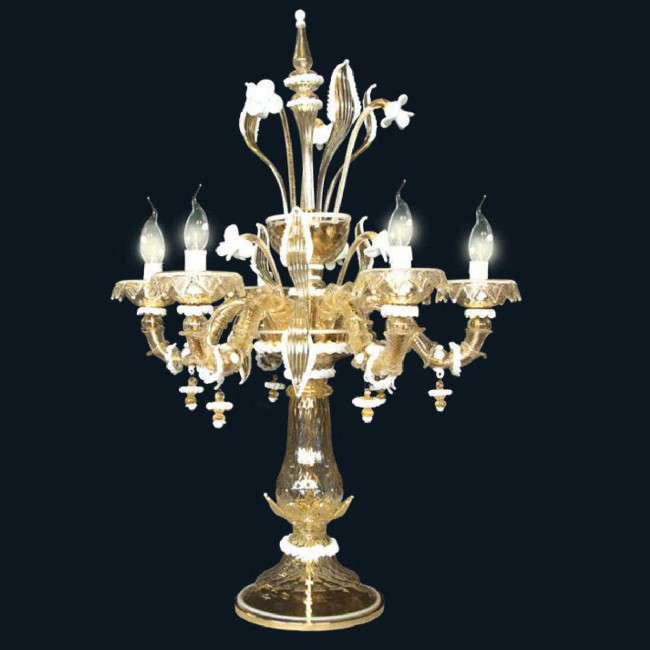 "Sierra" Murano glass table lamp - 6 lights - gold and white