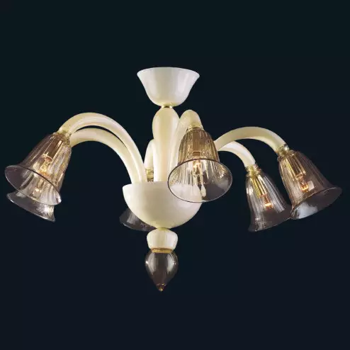 "Terry" lustre en cristal de Murano - 6 lumières - blanc et fumée