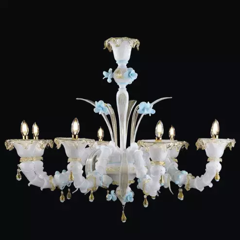 "Leja" Murano glass chandelier  - 8 lights - white and gold