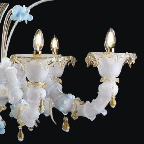"Leja" lampara de araña de Murano - 8 luces - blanco y oro