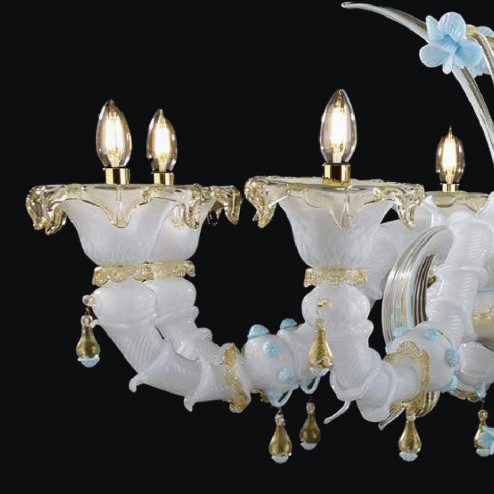 "Leja" lustre en cristal de Murano - 8 lumières - blanc et or
