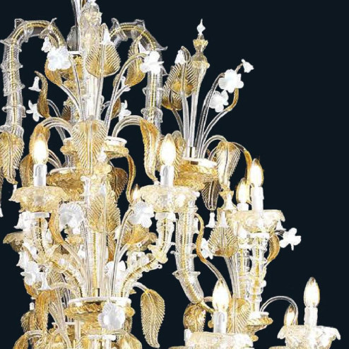 "Eilidh" Murano glass chandelier - 12+8+8 lights - gold and white