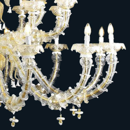 "Eilidh" Murano glass chandelier - 12+8+8 lights - gold and white
