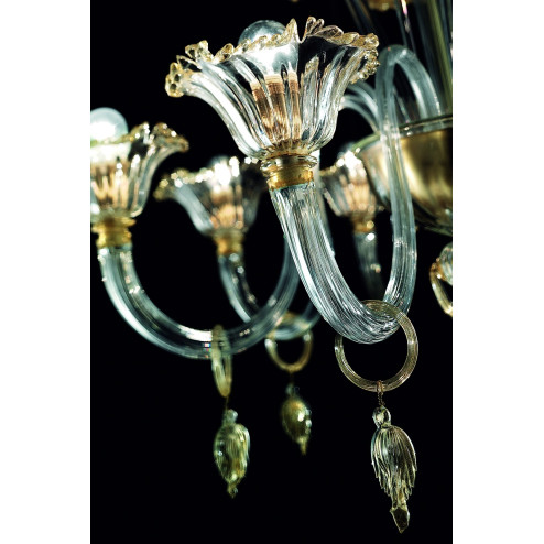 Novecento 8 luces lampara de Murano - color transparente oro