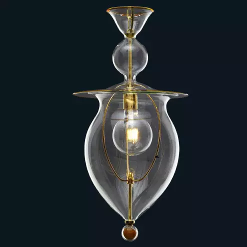 "Fiona" suspension en verre de Murano - 1 lumière - transparent et ambre