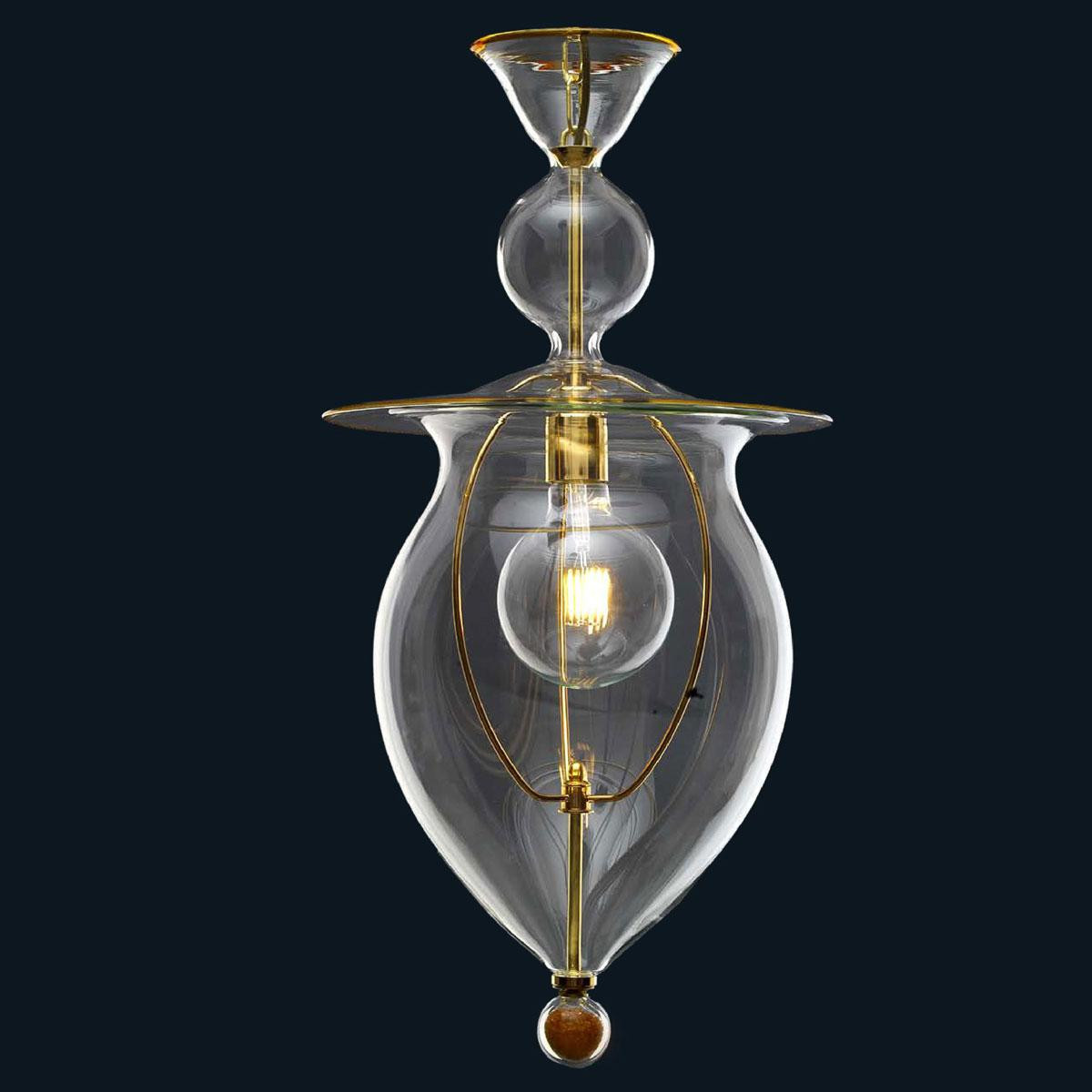 "Fiona" lámpara colgante en cristal de Murano - 1 luce - transparente y ámbar