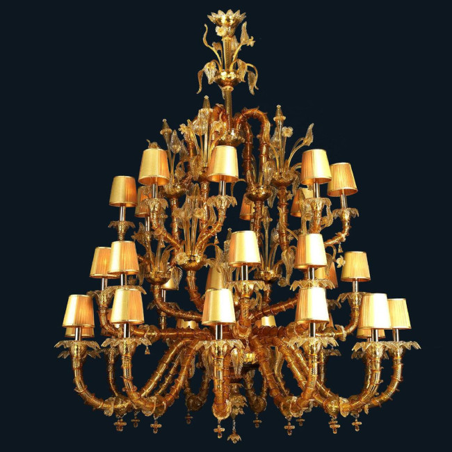 "Honey" Murano glas Kronleuchter mit lampenschirmen - 12+8+8 flammig - bernstein und gold