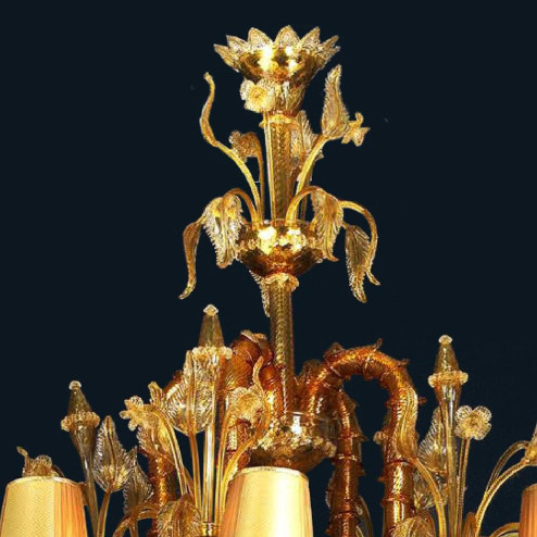 "Honey" lampara de araña de Murano con pantallas - 12+8+8 luces - ámbar y oro
