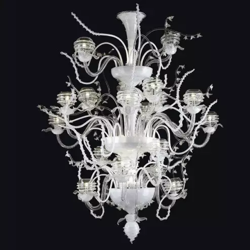 "Dakota" Murano glas Kronleuchter - 18+7 flammig - transparent, weiß und silber