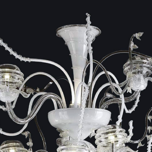"Dakota" lampara de araña de Murano - 18+7 luces - transparente, blanco y plata