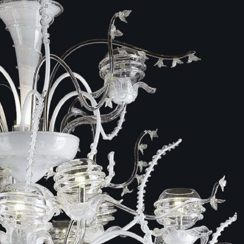 "Dakota" lustre en cristal de Murano - 18+7 lumières - transparent, blanc et argent