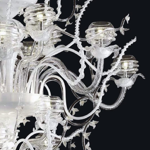 "Dakota" Murano glas Kronleuchter - 18+7 flammig - transparent, weiß und silber