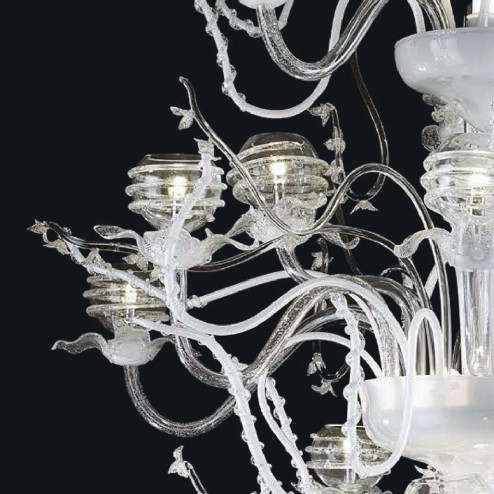 "Dakota" Murano glass chandelier - 18+7 lights - transparent, white and silver