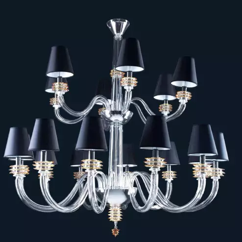 "Dainton" Murano glas Kronleuchter mit lampenschirmen - 12+6 flammig - transparent und topas